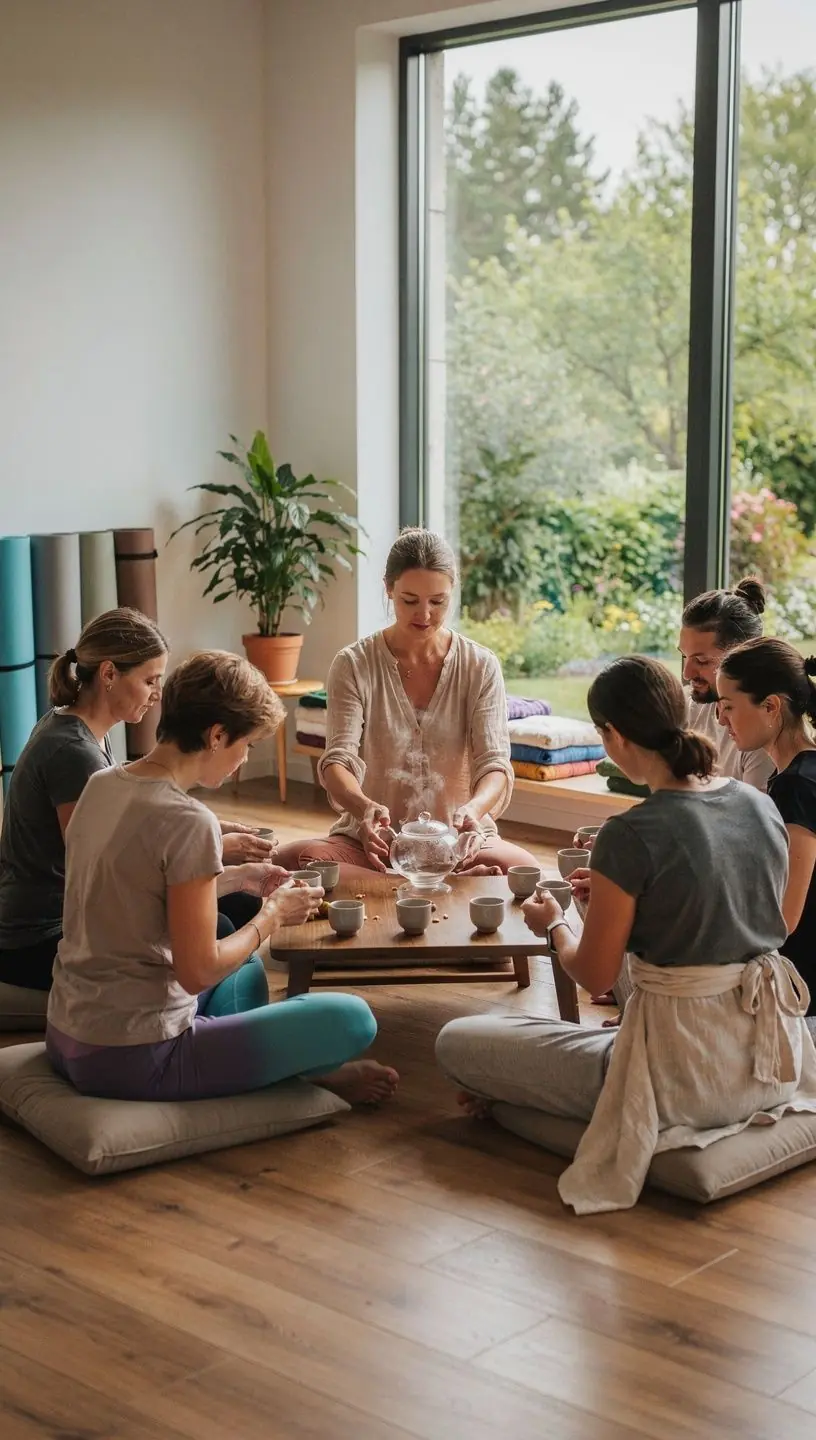 Stiklinis arbatinukas su karšta žolelių arbata, šalia – mažas žalias augalas