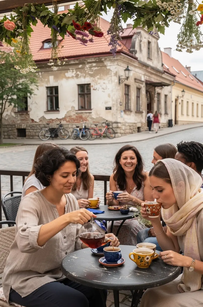 Žolelių arbatos lapeliai ir džiovintų žolelių rinkinys ant medinio paviršiaus